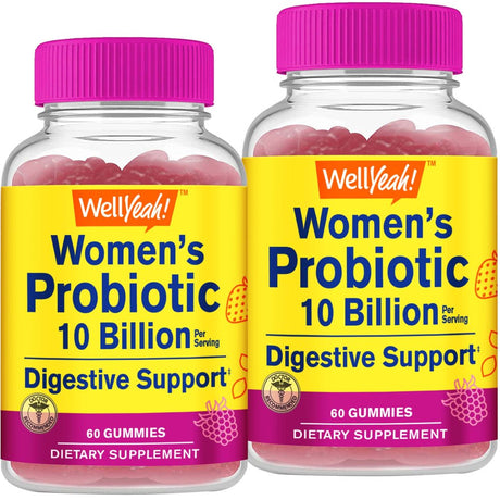 Wellyeah Probiotics for Women Gummies (2 Pack) - 10 BILLION CFU - for Digestive Support, Gut Health, and Feminine Health Support -Berry Flavor -Vegetarian, Delayed Release Womens Probiotic -60 Gummies