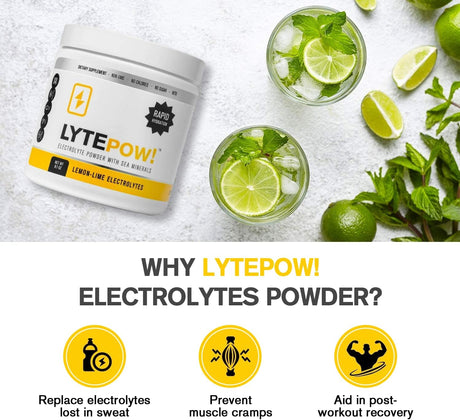 Lytepow Electrolytes Powder with Sea Minerals - Lemon-Lime Hydration Supplement - 90 Servings - Non-Gmo, No Calories, or Sugar - Delicious Keto Replenishment Drink Mix - Perfect for Exercising