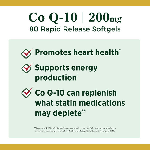 Nature'S Bounty Coq10 200 Mg Rapid Release Softgels for Heart Health Support, 80 Ct