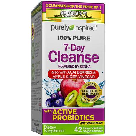 Purely Inspired Organic 7 Day Cleanse, Unique Senna Leaf Extract Formula with Antioxidant (Vitamin C), Superfruits, Probiotic & Digestive Enzymes, 42 Count