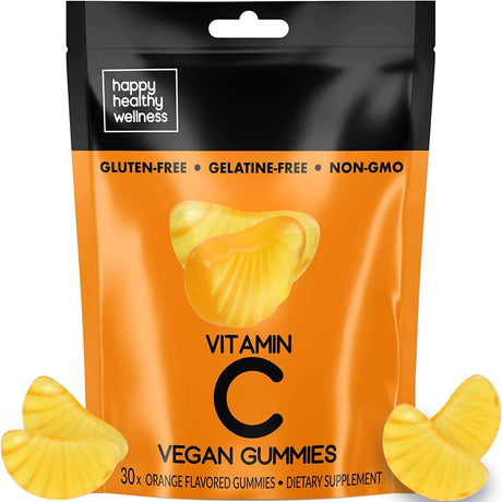 Happy Healthy Wellness Vitamin C Gummies - Dietary Supplement for Immune Support - Gluten Free, Gelatin Free & Non-Gmo - Orange Flavored (30 Count)