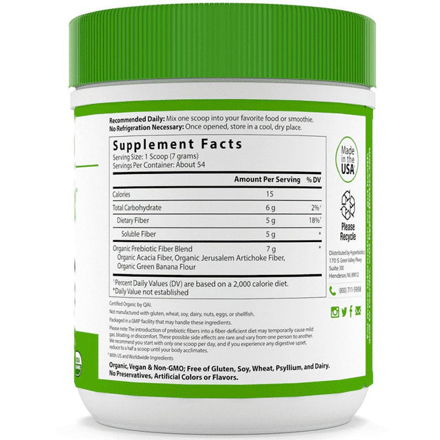 Hyperbiotics Organic Prebiotic Fiber Blend - 100% Food Based - Supports Metabolism, Weight Management, & Healthy Bacteria - 13.23 Oz