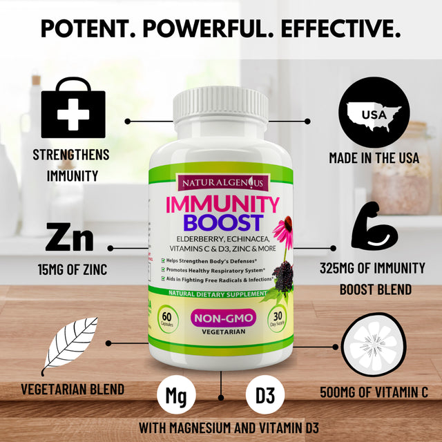 Natural Genius Immunity Booster Capsules - Elderberry, Echinacea, Vitamin C Daily Immune Support Supplement 60Ct