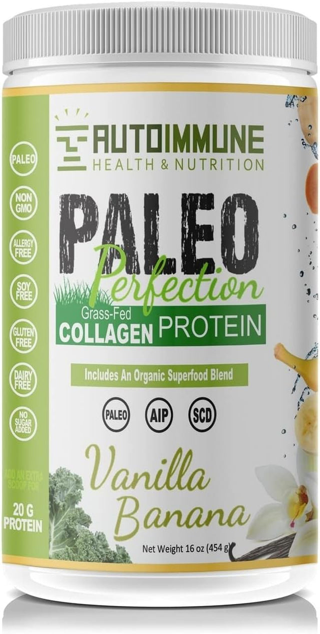 Autoimmune Health - Paleo AIP Protein Powder | Grass-Fed Beef Collagen | Vanilla Banana Flavor | 1 Pound 30 Servings (W/Stevia)