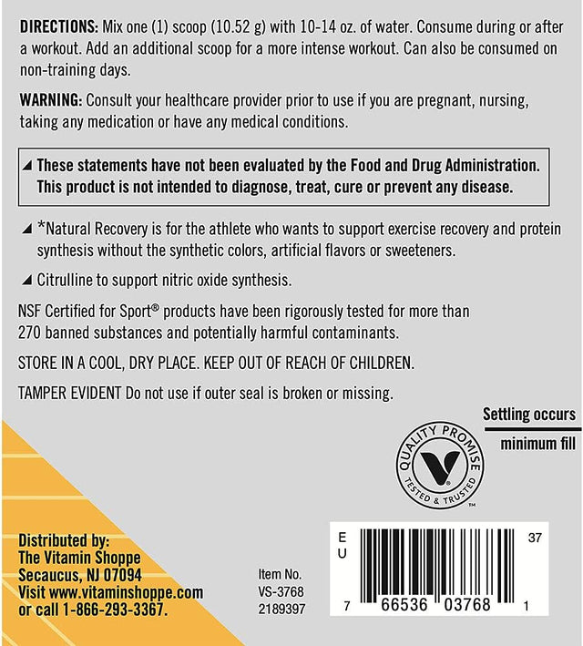 The Vitamin Shoppe Natural Recovery Powder - 7.7G of Amino Acids - Mixed Berry (11.1 Oz./30 Servings)