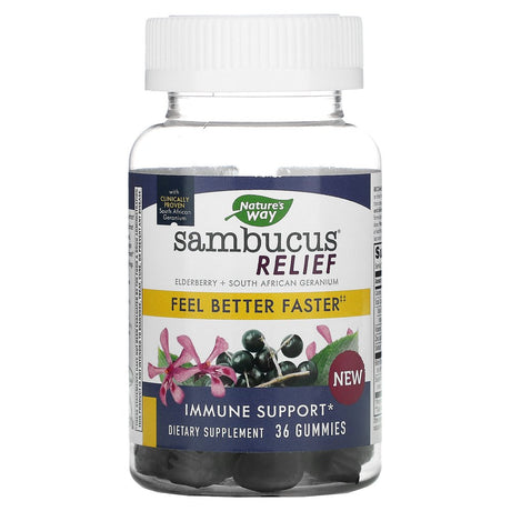 Nature'S Way Sambucus Relief, Immune Support, Elderberry + South African Geranium, 36 Gummies