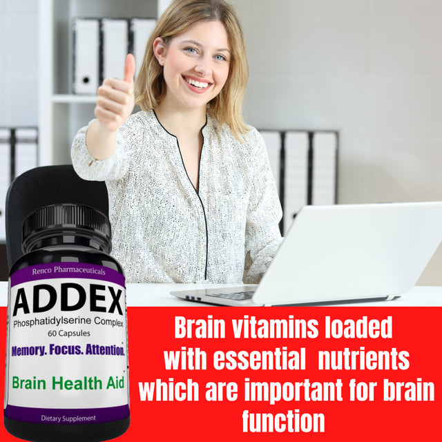 Addex Brain Booster Vitamins for Men & Women, Support Memory and Focus - Improve Brain Focus, Clarity & Memory Supplements for Seniors & Adults, Energy & Mood Booster 60 Count