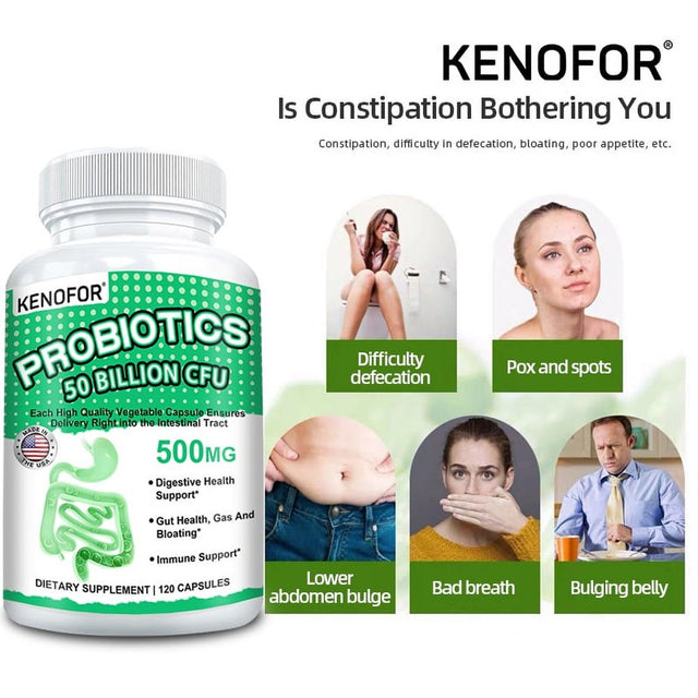 KENOFOR Probiotic 50 Billion for Women and Men, with Lactobacillus Acidophilus, for Digestive, Colon and Immune Support, Daily Gas Relief, Dairy-Free