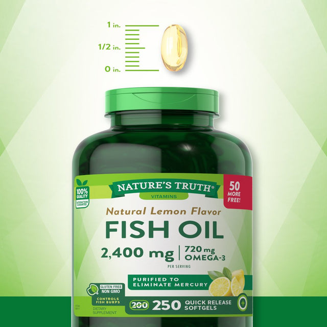 Fish Oil Omega 3 | 2400 Mg | 250 Liquid Softgels | Burpless Lemon Flavor Pills | Non-Gmo, Gluten Free Supplement | by Nature'S Truth