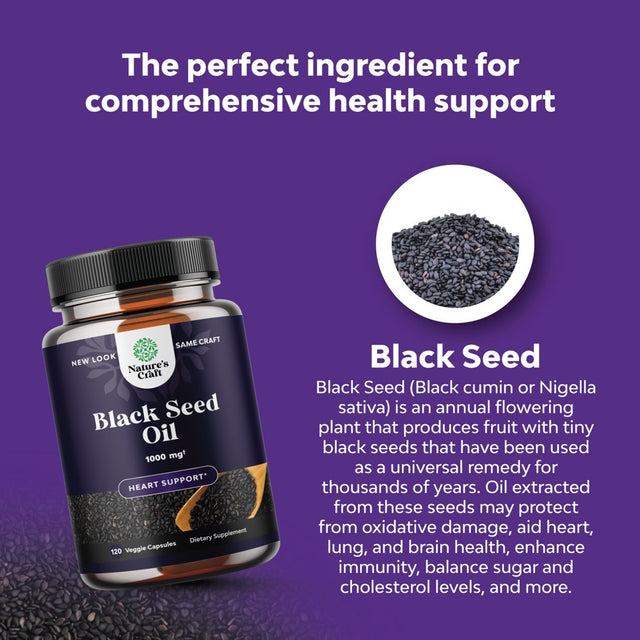 Cold Pressed Black Seed Oil Capsules - Vegan Nigella Sativa Black Cumin Seed Oil Capsules with Omega 3 6 9 Antioxidants and Thymoquinone for Hair Growth Immune Support Joint Health and Digestion