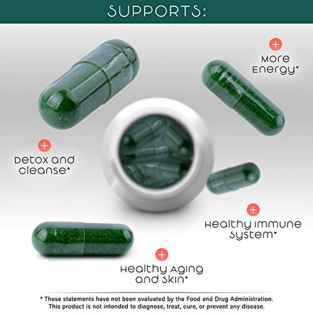 Organic Spirulina and Chlorella Capsules ?Organic Chlorophyll & Blue Green Algae to Support Powerful Detox, Energy & a Healthy Immune System? 3X More Chlorella Spirulina Powder / Serving ? 90 Pills