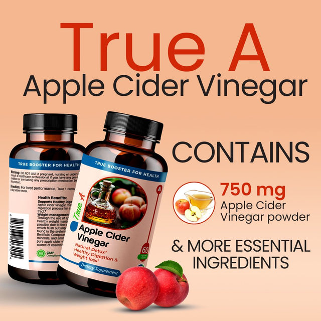 Truemed Apple Cider Vinegar Vitamin B6 Vitamin B12 Healthy Digestion and Weight Loss Supplements 750 Mg 60 Capsules