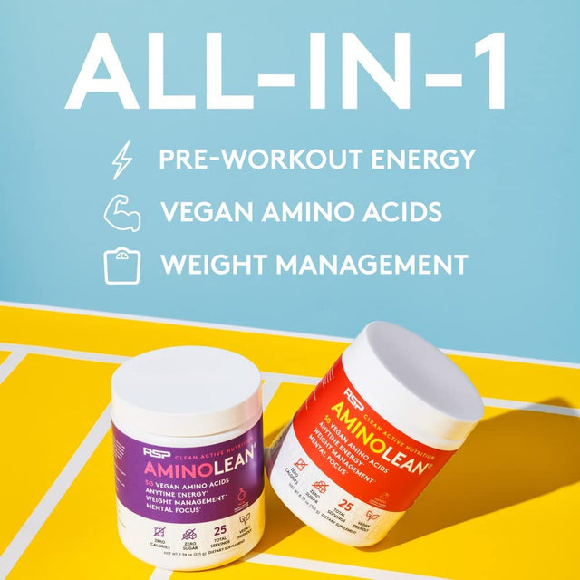 RSP Vegan Aminolean – All-In-One Natural Pre Workout, Amino Energy, Weight Management with Vegan Bcaas, Complete Vegan Preworkout Powder, Pineapple Coconut