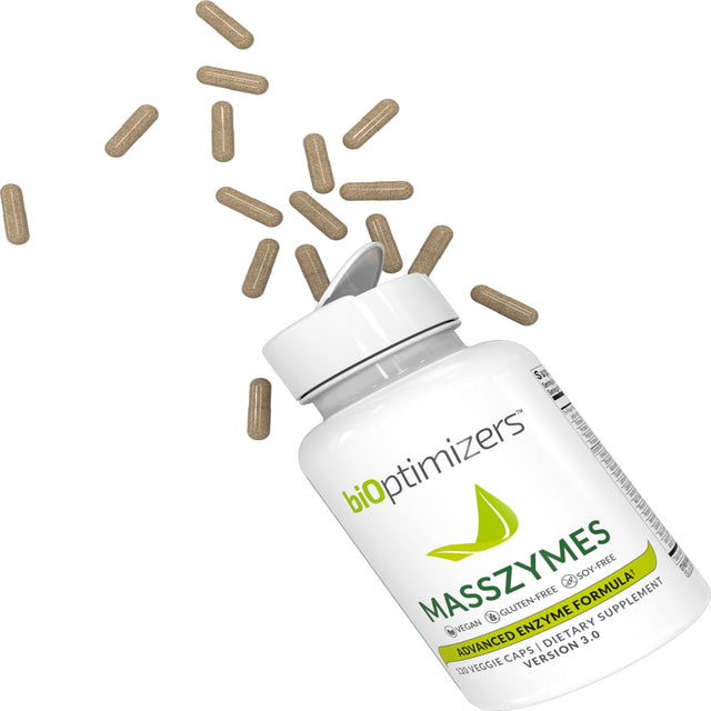 Bioptimizers - Masszymes 3.0 with Astrazyme - Digestive Enzyme Supplement for Better Absorption - Relief from Bloating, Constipation, and Gas - Contains Lipase, Amylase, and Bromelain, 120 Capsules