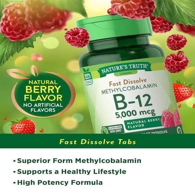 Nature'S Truth Vitamin B12 5000 Mcg | 60 Tablets | Fast Dissolve Natural Berry Flavor | Vegetarian, Non-Gmo & Gluten Free