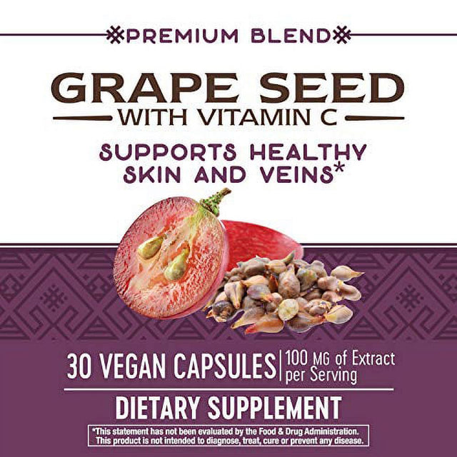 Nature'S Way Premium Blend Grape Seed with Vitamin C, Supports Skin and Veins*, 30 Vegan Capsules