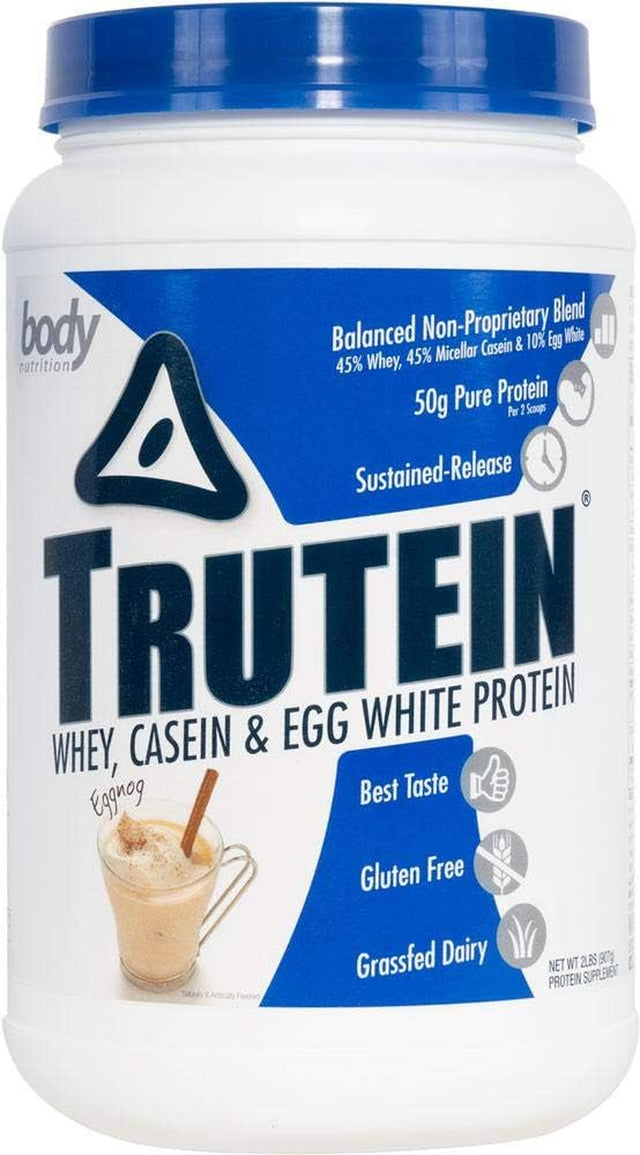 Body Nutrition Protein Powder - Trutein Eggnog 2Lb Whey, Casein & Egg White - Natural Low Carb Keto Friendly Drink - Zero Sugar - Lean Muscle Builder, Weight Loss, Workout, Recovery