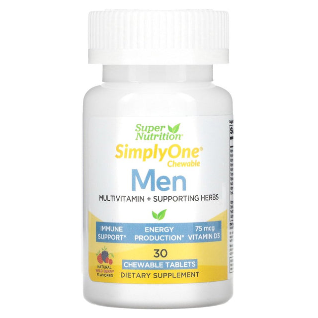 Men’S Multivitamin by Super Nutrition - Vitamin & Mineral Blend with Supporting Herbs & Whole Foods - Energy & Immune Support - Gluten Free, Non-Gmo - 30 Chewable Tablets - Wild Berry