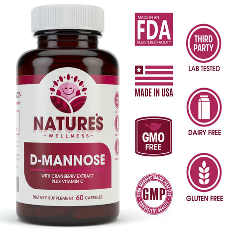 D Mannose with Cranberry Extract and Vitamin C | Urinary Tract Health - UTI Protection - Flush Impurities - Immune System | Non GMO | 60 Veg Capsules