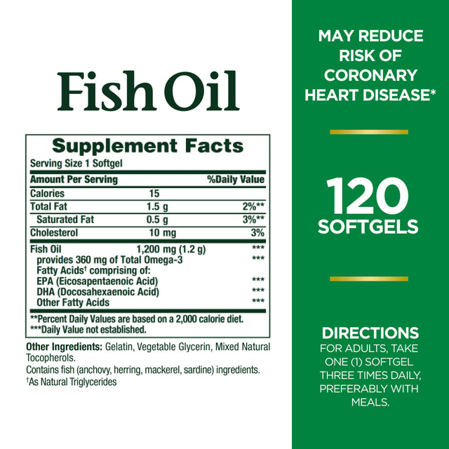 Nature'S Bounty Fish Oil Rapid Release Softgels, 1200 Mg, 120 Ct