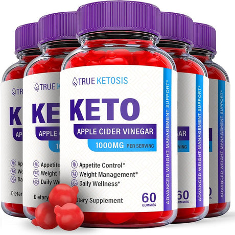 (5 Pack) True Ketosis Keto ACV Gummies -Apple Cider Vinegar Supplement for Weight Loss - Energy & Focus Boosting Dietary Supplements for Weight Management & Metabolism - Fat Burn - 300 Gummies