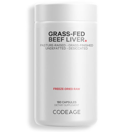 Codeage Grass-Fed Beef Liver, Grass-Finished, Pasture-Raised, Freeze-Dried Glandular Supplement, 180 Ct