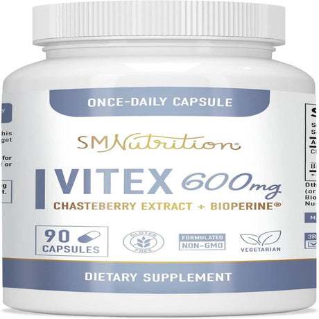 SM Nutrition Vitex Chasteberry Capsules 600Mg | Hormone Balance Estrogen Supplement for Women | 90Ct