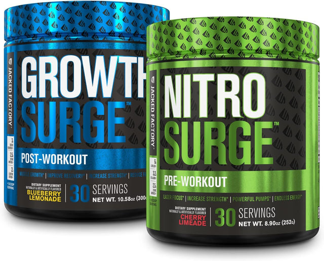 Jacked Factory Nitrosurge Pre-Workout Supplement & Growth Surge Post Workout Muscle Builder Bundle