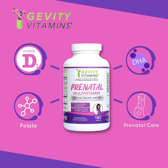 Gevity Vitamins Prenatal Multivitamin with DHA, Folate, and Iron for Women-180 Capsules