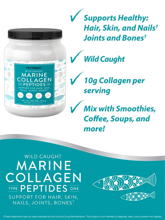 Marine Collagen Peptides Powder 20 Oz | Unflavored | by Horbaach