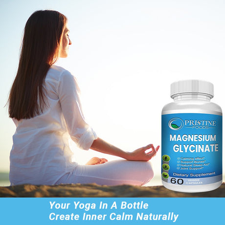 Pristine Foods Magnesium Glycinate 400Mg per Serving - High Absorption Muscle Relaxation, Bone & Joint Support, Chelate Supplement - 60 Ct.