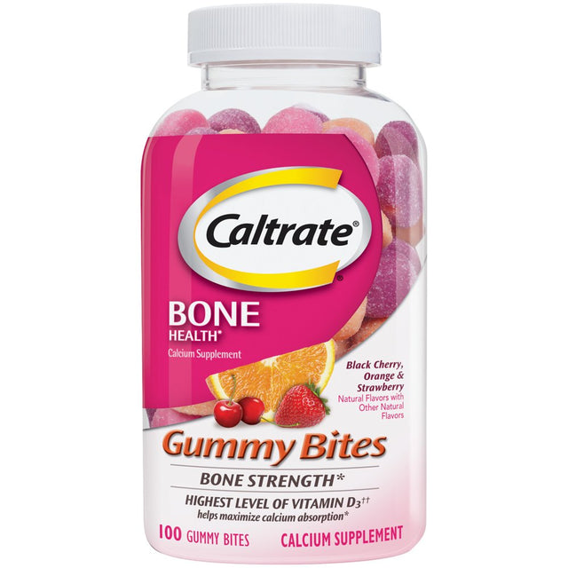 Caltrate Gummy Bites 500 Mg Calcium and Vitamin D Supplement, Black Cherry, Strawberry, Orange - 100 Ct