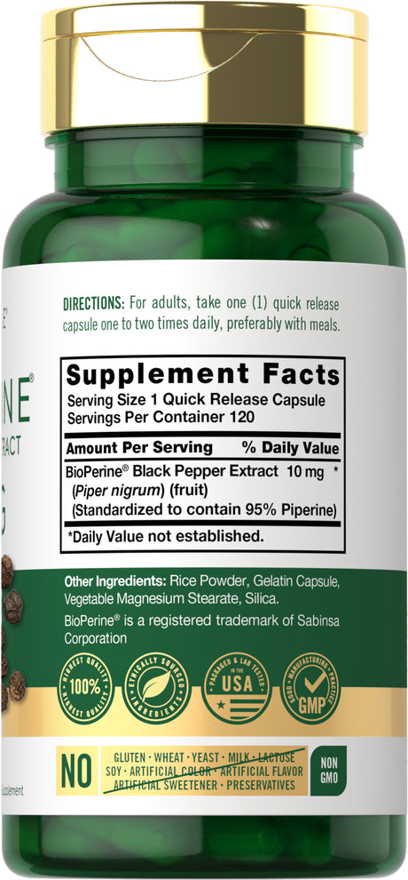 Bioperine 10Mg 120 Capsules | Sourced from Black Pepper Extract | by Carlyle