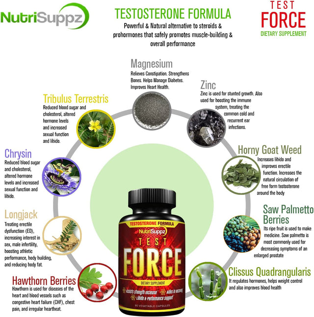 Test Booster Supplement for Men- Natural Stamina, Energy, and Muscle Support - Boost Libido and Vitality with Tribulus Terrestris, Fenugreek, and Horny Goat Weed Enhance Performance 90 Caps