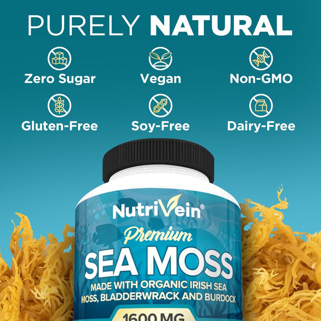 Nutrivein Organic Sea Moss 1600Mg - 120 Capsules - Keto Detox, Gut, Joint Support