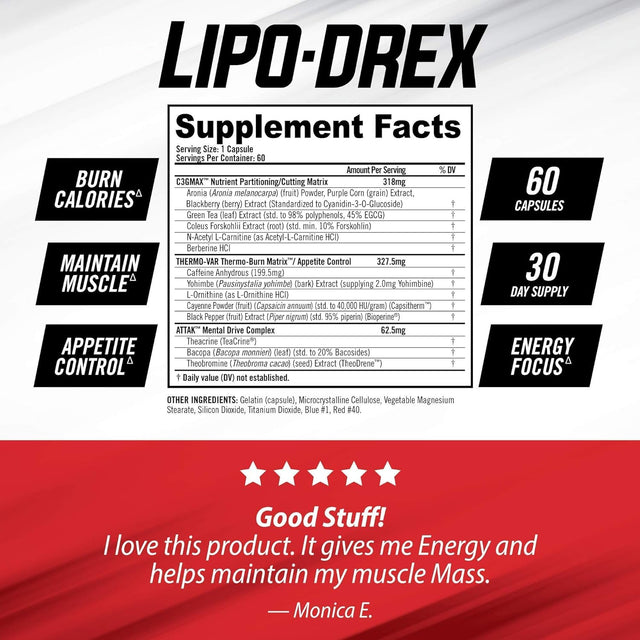 Isatori Lipo-Drex Fat Loss Thermogenic Formula - Fast Acting Weight Loss -Appetite Suppressant (60 Capsules) L-Carnitine Liquid Fat Burner and Metabolism Activator- Mixed Berry (32 Servings)