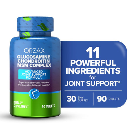 ORZAX All-In-One Joint Support Supplement with Glucosamine Chondroitin MSM - Turmeric, Collagen, Bromelain & Boswellia Extract Capsules, Function & Comfort - 90 Tablets