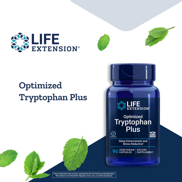 Life Extension Optimized Tryptophan Plus, 1000 Mg - Support for Healthy Sleep, Mood, Stress Response & Satiety - Gluten-Free, Non-Gmo - 90 Vegetarian Capsules