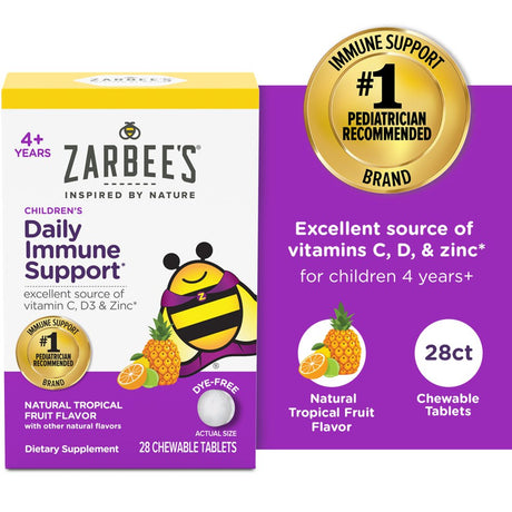 Zarbee'S Kids Vitamin C, D, Zinc Immune Support, Tropical Fruit, 28 Chews