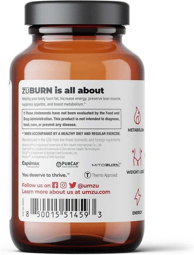 UMZU Zuburn - Thermogenic Supplement to Support Metabolism and Energy, Thermogenic Fat Burner, Blend of Vitamins and Caffeine - (30 Day Supply 60 Capsules)