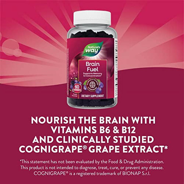 Nature'S Way Brain Fuel, Supports Memory and Concentration*, Clinically Studied Cognigrapeâ®, 60 Gummies, Grape Flavored