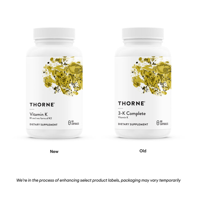 Thorne Vitamin K (Formerly 3-K Complete), Vitamins K1 and K2 (As MK-4 and MK-7), Supports Strong Bones, 60 Capsules