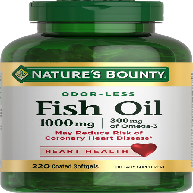 Nature’S Bounty Omega-3 Fish Oil 1000 Mg Softgels for Heart Health, Odorless, 220 Ct