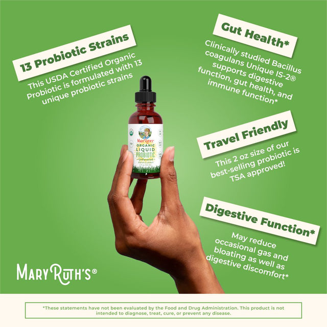 Maryruth Organics | Organic Liquid Probiotic for Adults & Kids | Vegan, Non-Gmo | Unflavored with Acidophilus | 2 Fl Oz