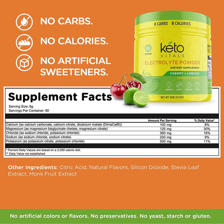 Keto Vitals Keto Electrolytes Powder for Hydration, Sleep, Energy, Muscle Function Cherry Limeade 10 Oz