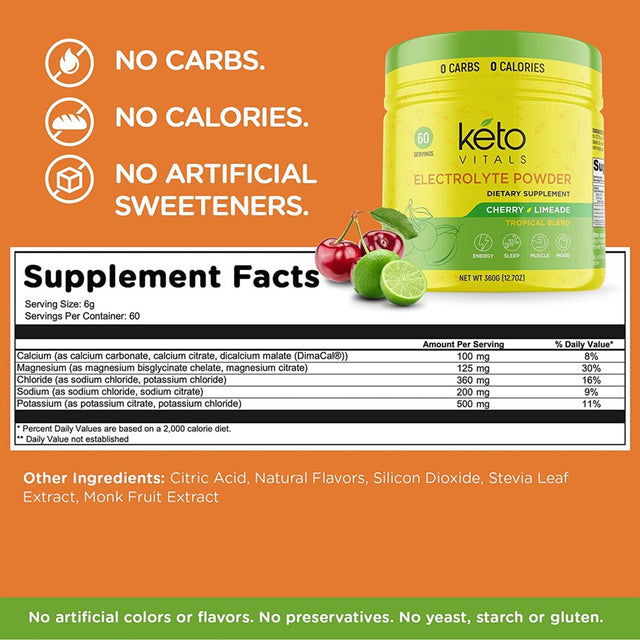 Keto Vitals Keto Electrolytes Powder for Hydration, Sleep, Energy, Muscle Function Cherry Limeade 10 Oz