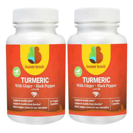 Beaver Brook Turmeric Curcumin, Ginger Root & Black Pepper Extract 1500Mg Supports Healthy Bones, All Natural, Nongmo & Gluten Free - 180 Capsules, 2 Months Supply