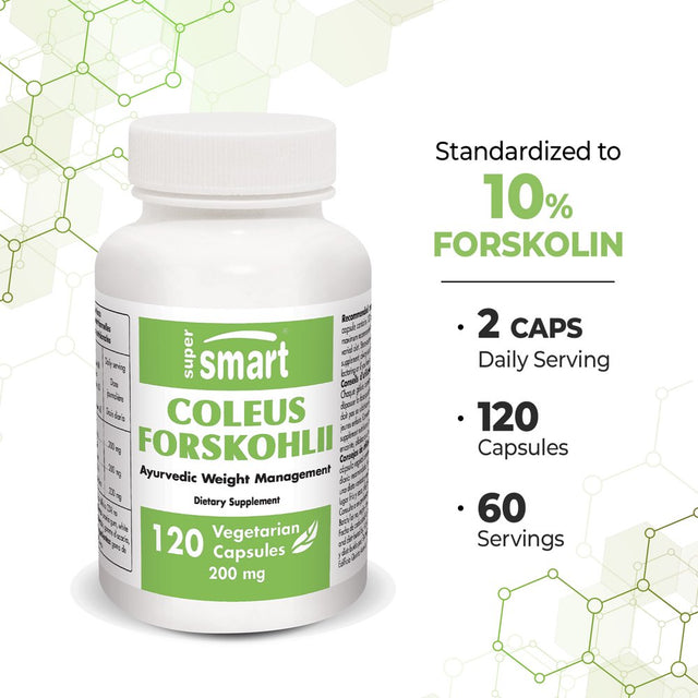 Supersmart - Coleus Forskohlii (10% Forskolin) 200 Mg per Day - Appetite Suppressant - Weight Loss Supplement | Non-Gmo & Gluten Free - 120 Vegetarian Capsules