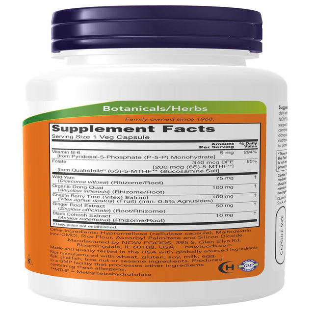 NOW Supplements, Female Balance™ with Wild Yam, Vitex, Dong Quai, GLA, Vitamin B-6 and Folate, 90 Capsules