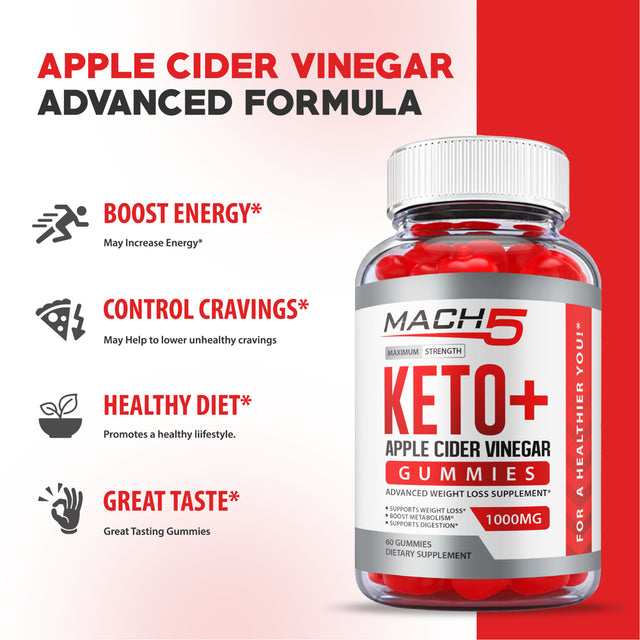 Mach5 ACV Keto Gummies Apple Cider Vinegar Vegan 60 Gummies